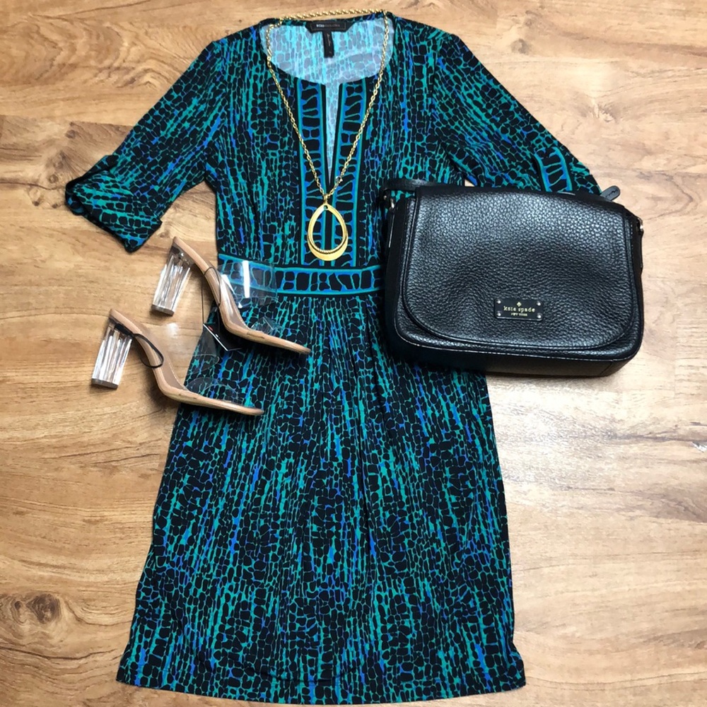 BCBG Maxazria Green/blue Animal Print Dress